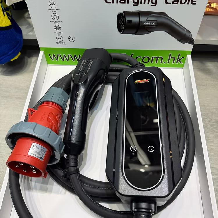 S3XYEV 32A三相雙溫控紅色工業頭5針(62mm)IP67帶溫控CEE to Type 2流動充電器(第二代)7.5米