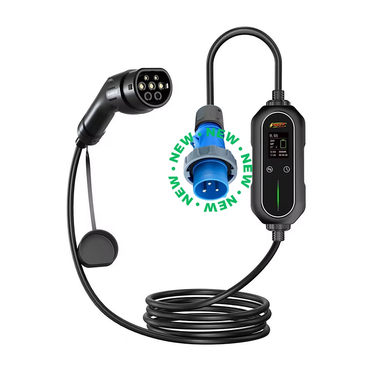 S3XYEV 32A雙溫控藍色工業頭3針(56mm)IP67帶溫控CEE to Type 2 流動充電器(第二代)現貨發售