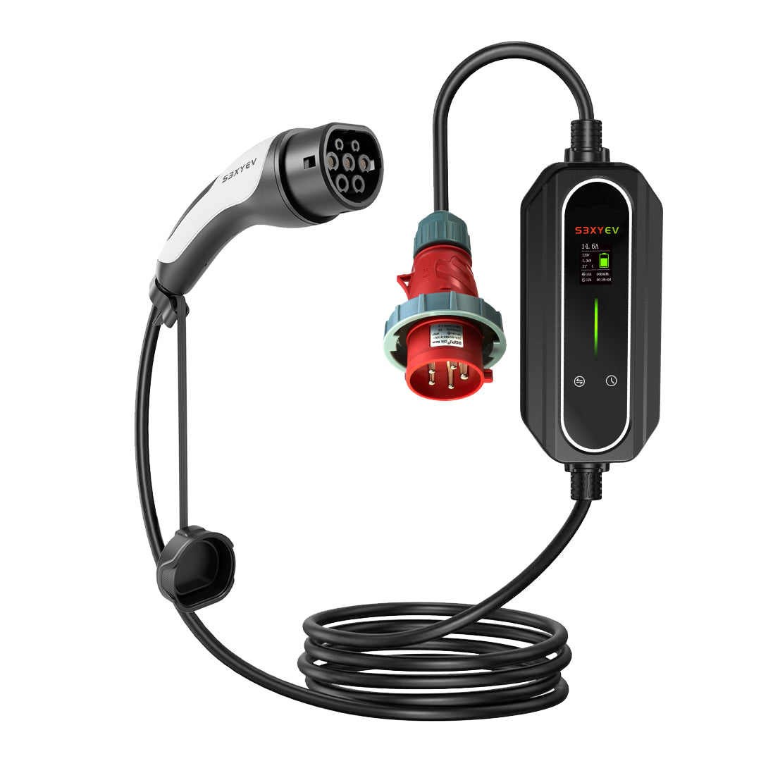 S3XYEV 32A三相雙溫控紅色工業頭5針(62mm)IP67帶溫控CEE to Type 2流動充電器(第二代)7.5米