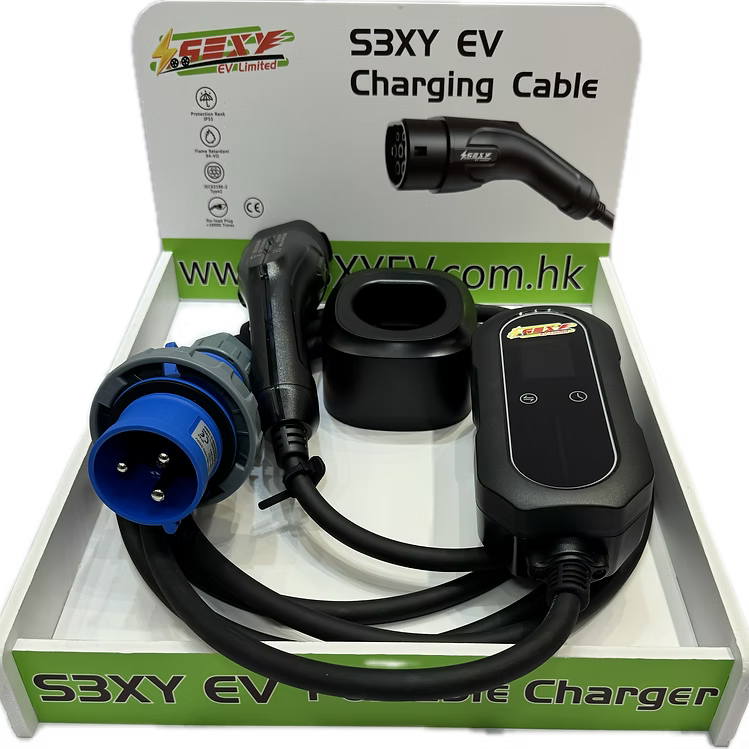 S3XYEV 32A雙溫控藍色工業頭3針(56mm)IP67帶溫控CEE to Type 2 流動充電器(第二代)現貨發售