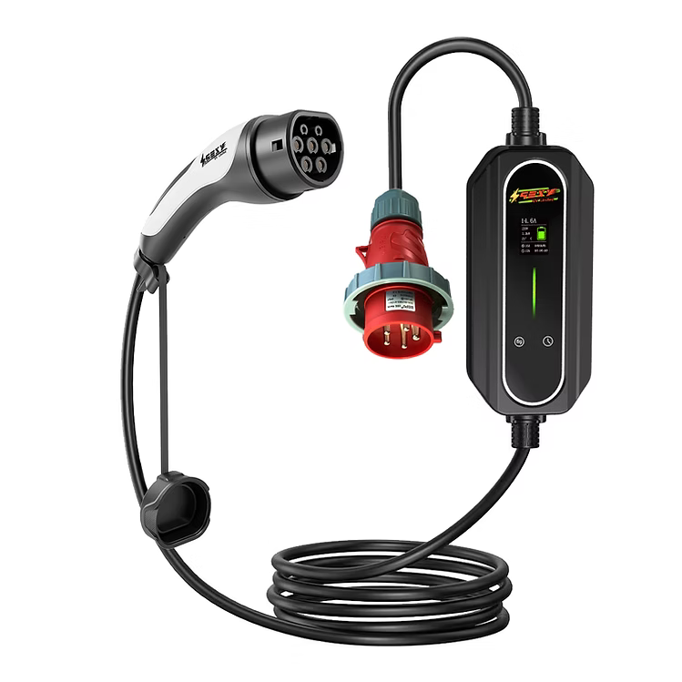 S3XYEV 32A三相雙溫控紅色工業頭5針(62mm)IP67帶溫控CEE to Type 2流動充電器(第二代)7.5米