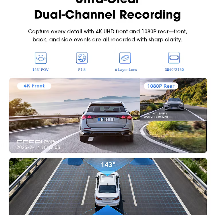 DDPAI Z50 PRO 前4K後1080P雙鏡頭行車紀錄儀 (香港行貨)套裝連安裝服務
